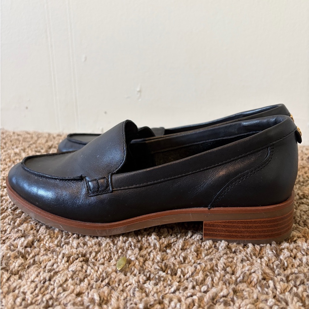 Aldo Black Leather Loafers with Brown Sole